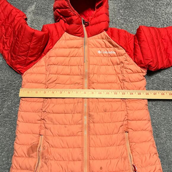 Columbia Coat Kid Youth Girls Medium 10-12 Omni Heat Puffer Hooded Orange Jacket - Picture 9 of 10